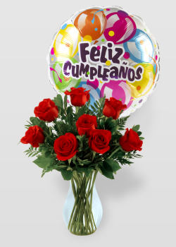 Luv | 8 Rosas + Globo Cumpleaños